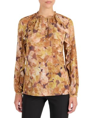 Skyla Long Sleeve Ruffle Blouse in Floral Crepe