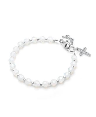 Children's Sterling Silver Shimmer Crystal with Cross Girls' 6.25" Bracelet