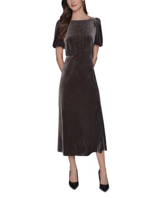 Velvet Pinstriped Midi Dress