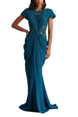 Julina Draped Overlay Embroidered Gown