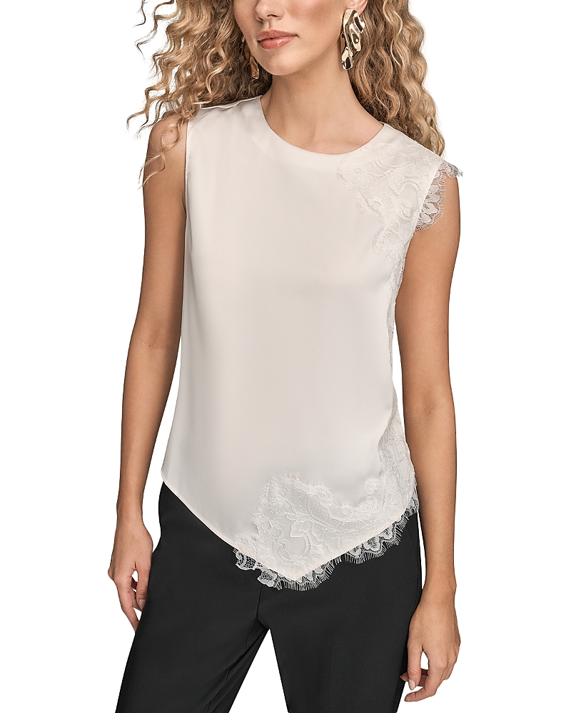 Donna Karan Lace Trim Top In White