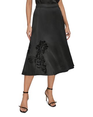 Embellished Satin Midi Skirt