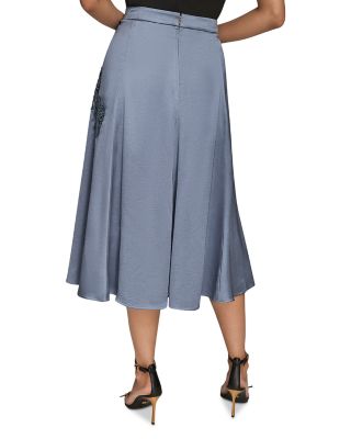 Embellished Satin Midi Skirt
