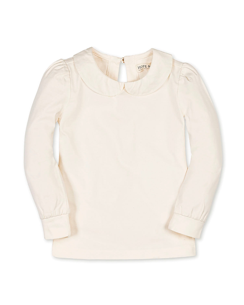 Hope & Henry Kids' Organic Long Sleeve Knit Top With Woven Collar In White