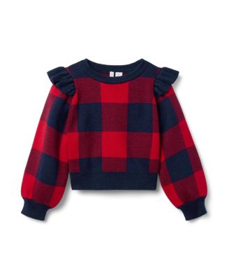  Unisex Plaid Ruffle Shoulder Sweater