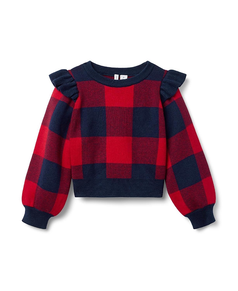 Janie and Jack Girls' Plaid Ruffle Shoulder Sweater - Baby, Little Kid, Big Kid