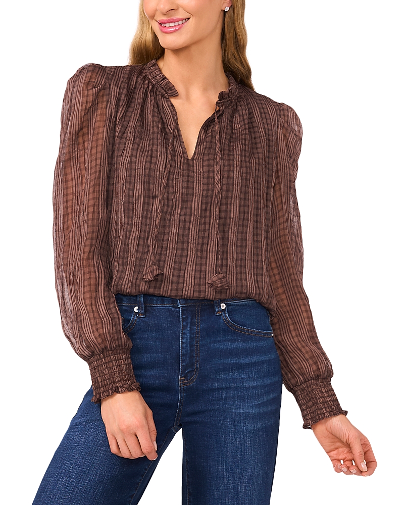 CeCe Smocked Cuff Ruffle Blouse