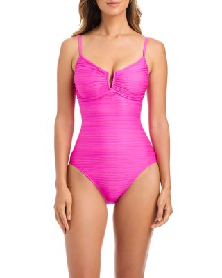 V Wire Over The Shoulder One Piece Swimsuit