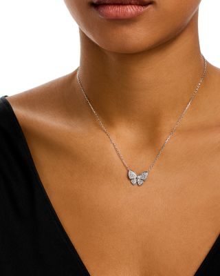 Diamond Butterfly Pendant Necklace in 14K White Gold, 0.45 tcw