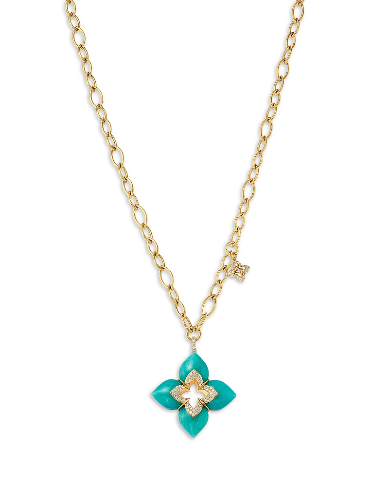 Roberto Coin 18k Yellow Gold Amazonite & Diamond Flower Pendant Necklace, 33