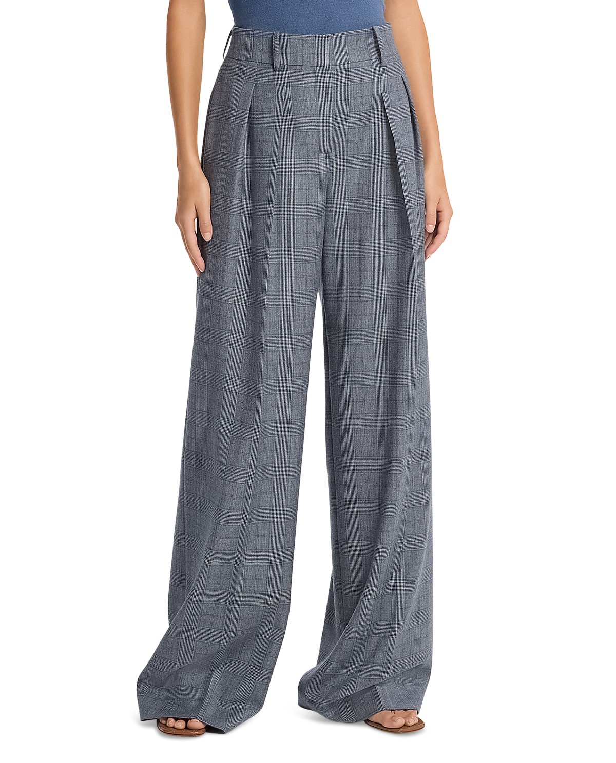 Michael Kors Collection Michael Michael Kors Glen Plaid Wool & Silk Pants in Steel/Lake
