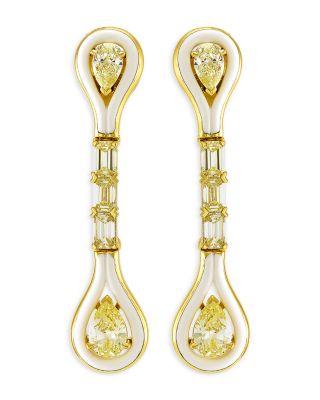 18K Yellow Gold Yellow Diamond Pear and Emerald Cut & White Ceramic Drop Earrings