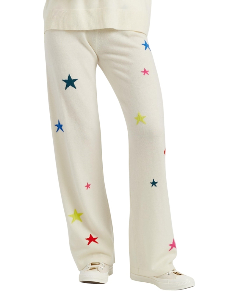 Chinti & Parker Women's Wool Cashmere Star Wide-leg Track Pants In White