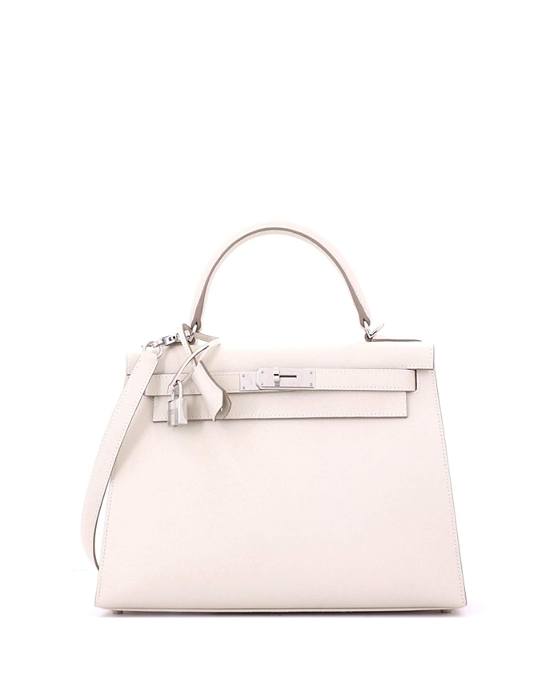 Click to view more detailed imagery on our partner's website Pre-owned Pre-owned Hermes Hermes Kelly 28 Handbag Light Epsom With Palladium Hardware In White