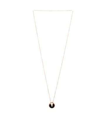  Small Amulette de Cartier Pendant Necklace 18K Rose Gold with Onyx and Diamond, 23.5"