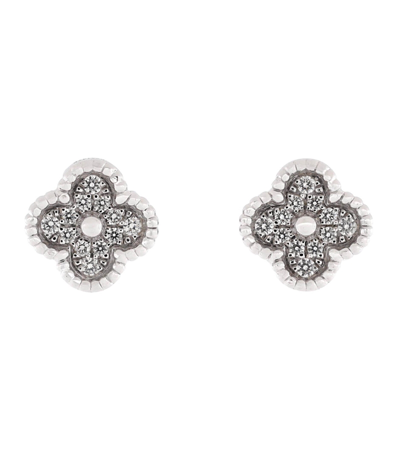 PRE-OWNED VAN CLEEF & ARPELS Pre-owned Van Cleef & Arpels Sweet Alhambra Stud Earrings 18k White Gold And Diamonds
