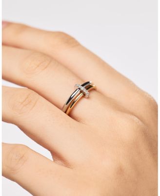 Solid Gold Two Tone Lab Grown Diamond Link Ring