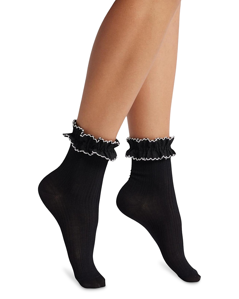 High Heel Jungle Sheer Frilly Ankle Socks In Black