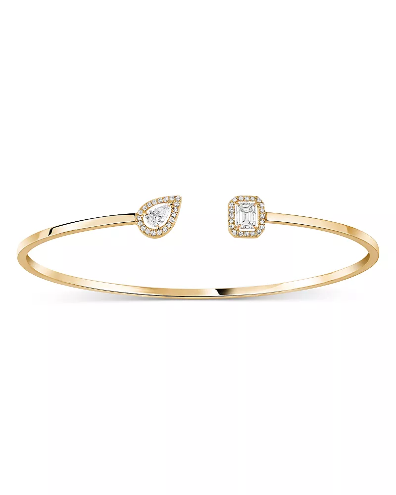 Messika 18K White Gold My Twin Diamond Pear & Emerald Cut Toi & Moi Halo Cuff Bracelet