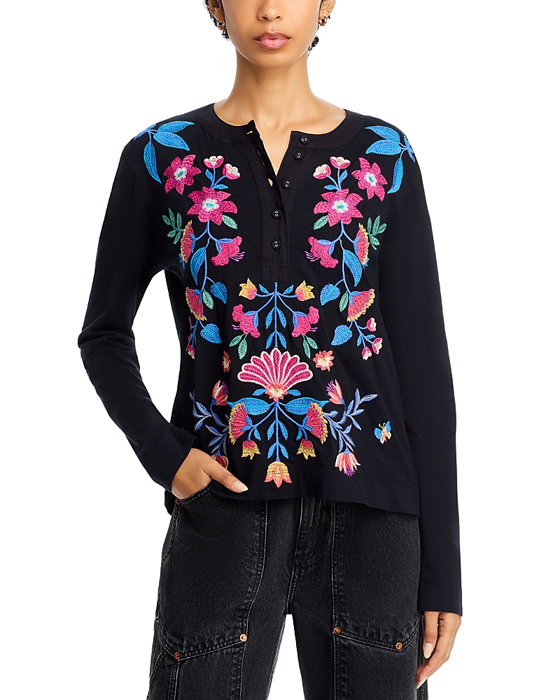 Johnny Was Embroidered Henley Top · XS