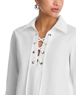 Poplin Lace Up Long Sleeved Top - Exclusive