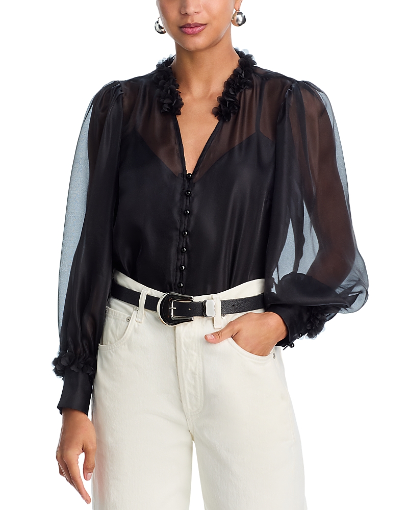 Aqua Flower Trim Blouse - Exclusive In Black