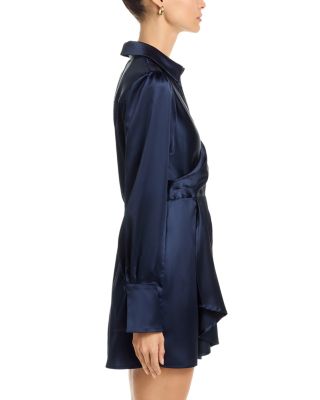 Long Sleeve Satin Wrap Mini Dress - Exclusive