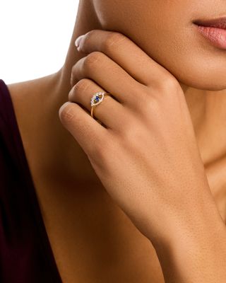 Blue Sapphire & Diamond Evil Eye Ring in 14K Yellow Gold
