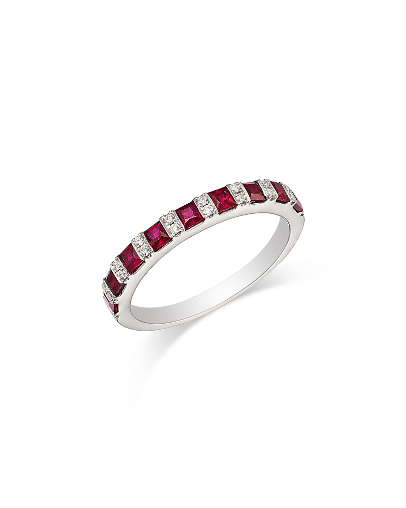 Bloomingdale's Fine Collection Ruby & Diamond Band Ring In 14k White Gold In Metallic