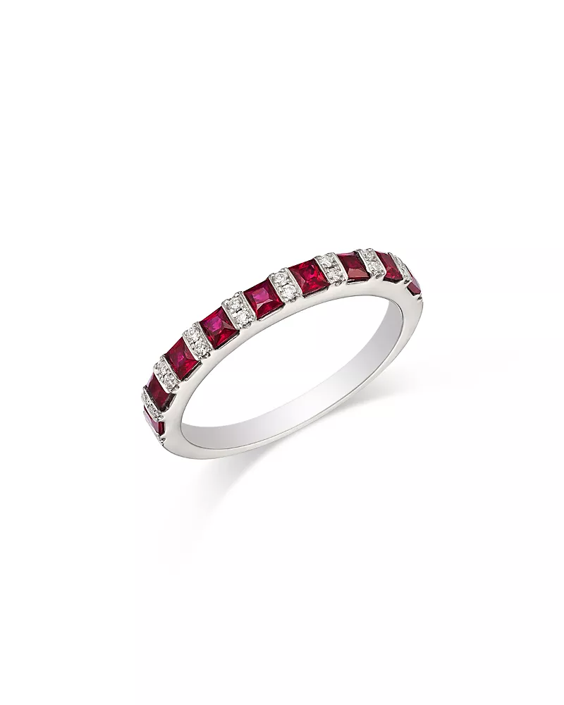 Bloomingdale's Fine Collection Ruby & Diamond Band Ring in 14K White Gold