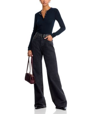 Ribbed Henley Long Sleeve Tee