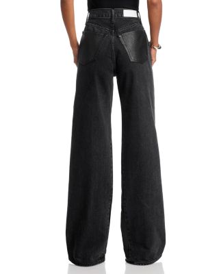 High Rise Leather Pocket Wide Leg Jeans in Back to Black