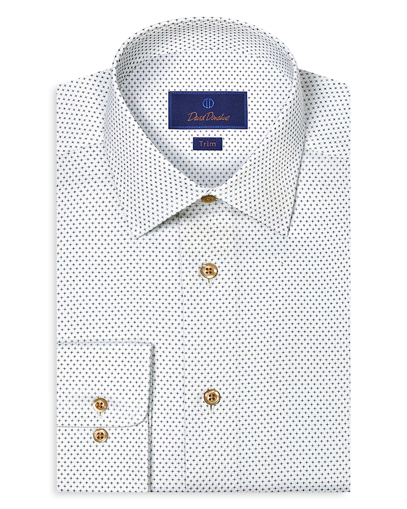David Donahue Trim Fit Micro Geometric Print Dress Shirt