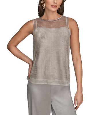 Sleeveless Beaded Mesh Top