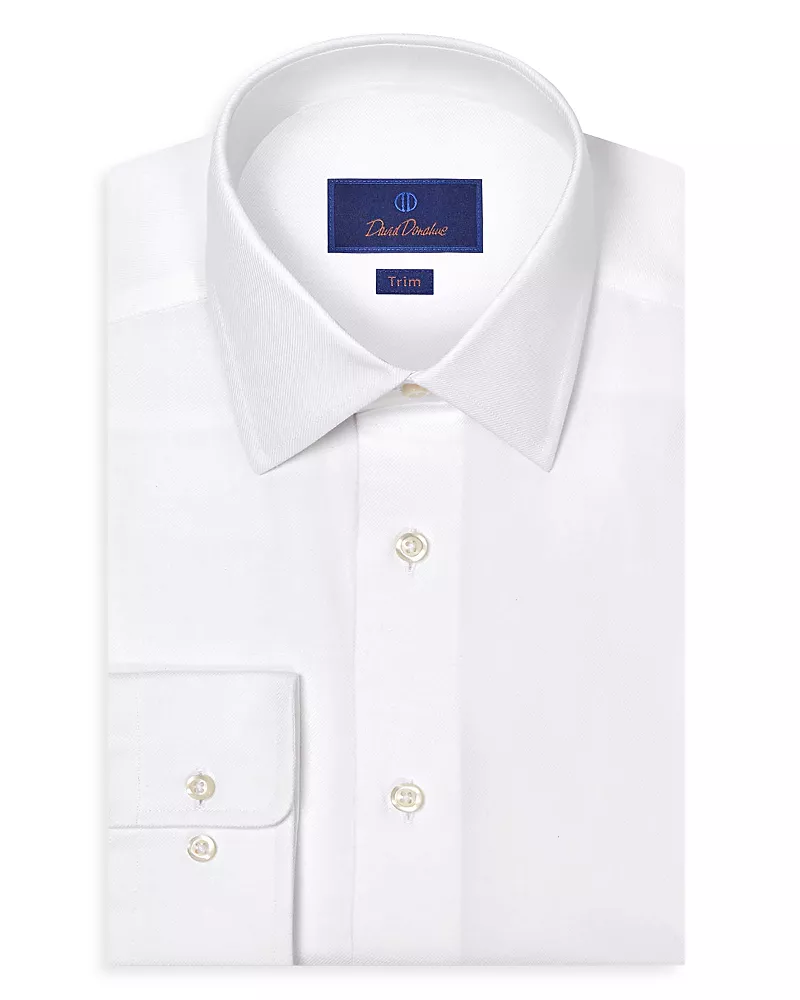 David Donahue Trim Fit Cashmere Blend Solid Twill Dress Shirt