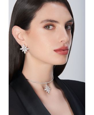 18K White Gold Ghirlanda Diamond Pav&eacute; Cluster Flower Statement Earrings