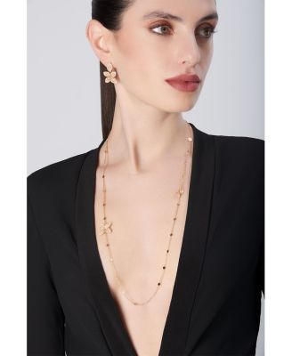 18K Rose Gold Giardini Segreti Whtie & Champagne Diamond Flower Opera Necklace, 28.7"