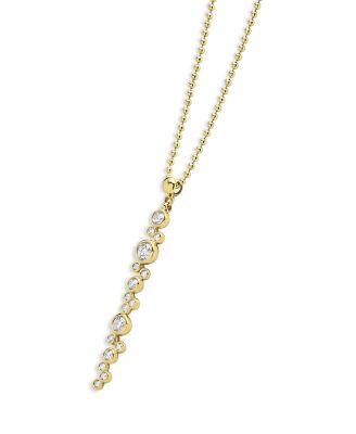 18K Yellow Gold Fizz Diamond Bezel Linear Cluster Pendant Necklace, 16-18"