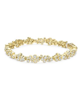 18K Yellow Gold Fizz Diamond Bezel Cluster Tennis Bracelet