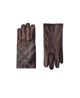 Check Intarsia Leather Gloves