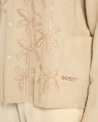 Embroidered Button Front Camp Shirt