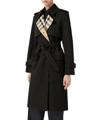  Long Check Lapel Gabardine Trench Coat