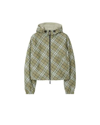 Cropped Reversible Check Hooded Jacket
