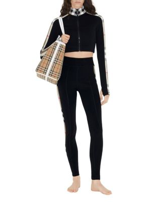 Cropped Check Trim Stretch Jersey Zip Top