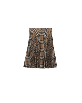  Pleated Check Wool Blend Skirt
