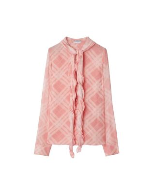 Ruffled Check Silk Blouse