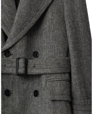  Long Herringbone Wool Trench Coat