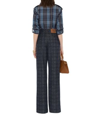 High Rise Wide Check Denim Jeans