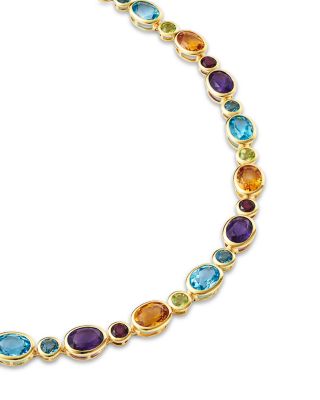 Multi Stone Semi Precious Collar Necklace in 14K Yellow Gold, 18"