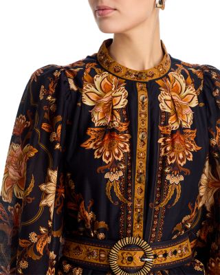 Majestic Garden Beaded Buckle Long Sleeved Mini Dress